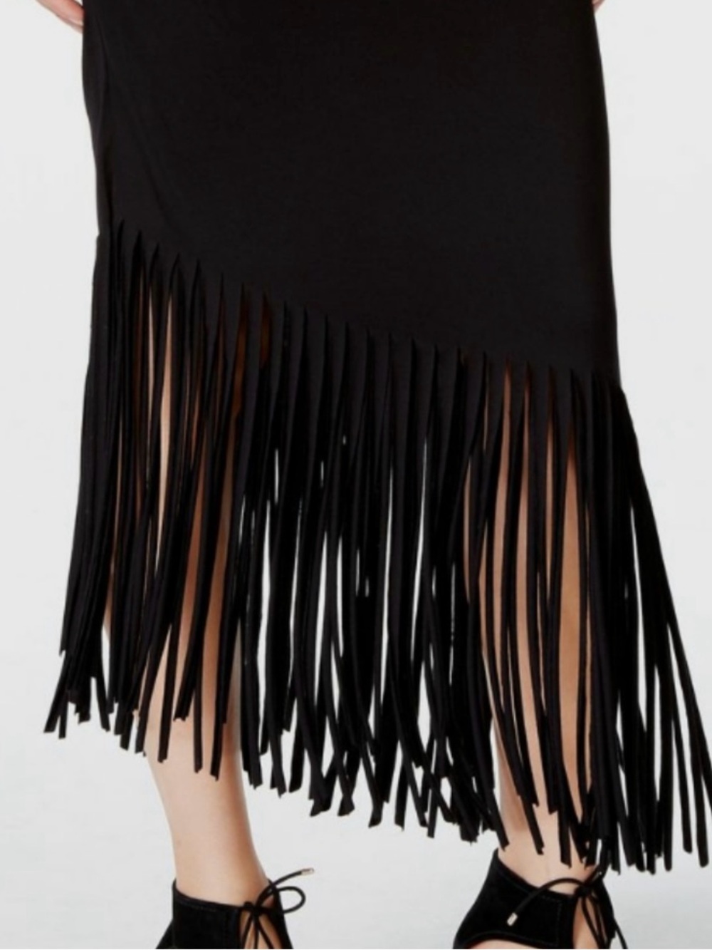 Black Fringe Midi Skirt - Picture 2 of 3